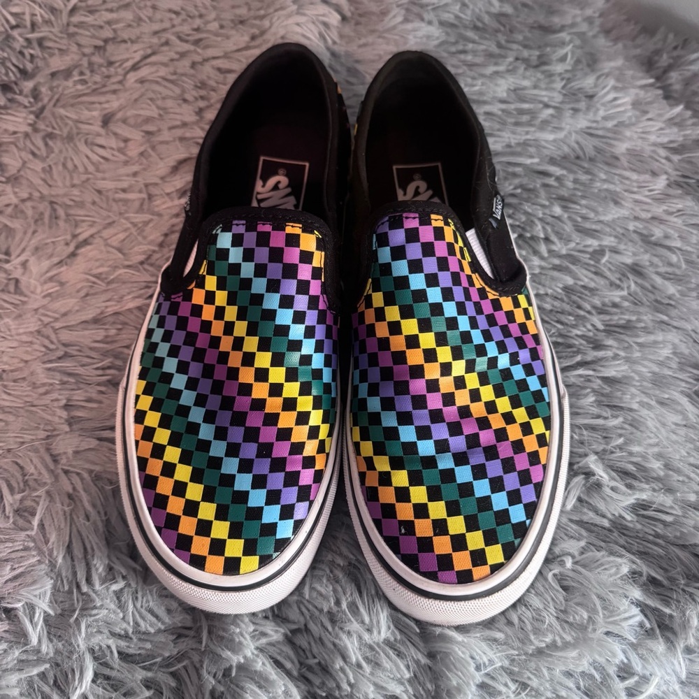 Vans Colorful Checkered Slip-On Sneakers - women’s size 6.5